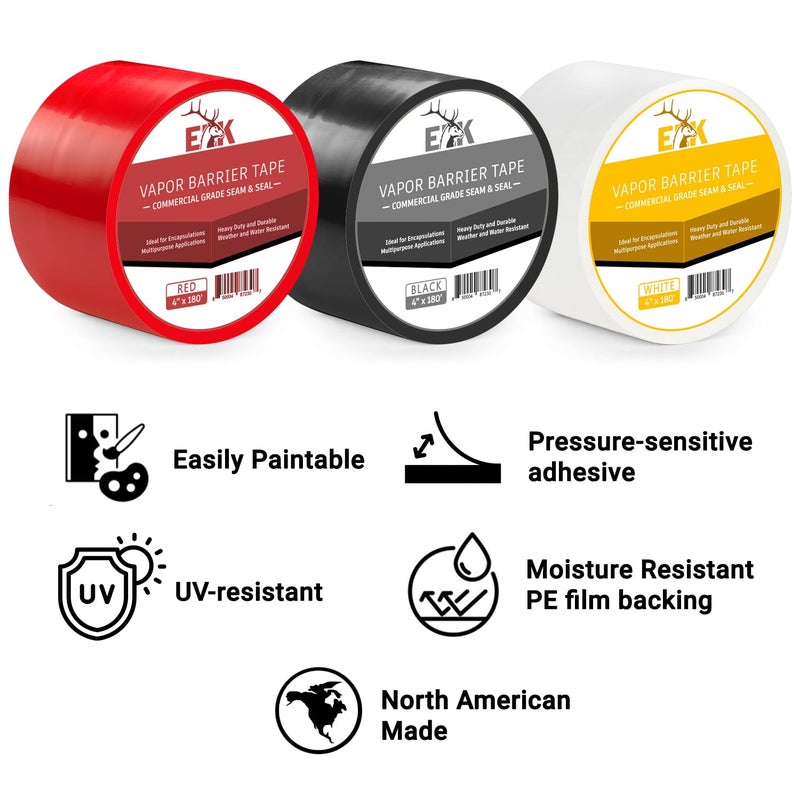 ELK Vapor Barrier Tape - 4” x 180ft - PE 7mm Polyethylene Seam Tape - Moisture Barrier Seam & Seal for Crawlspace Encapsulations or Waterproof Marine Tape - White - Image 3